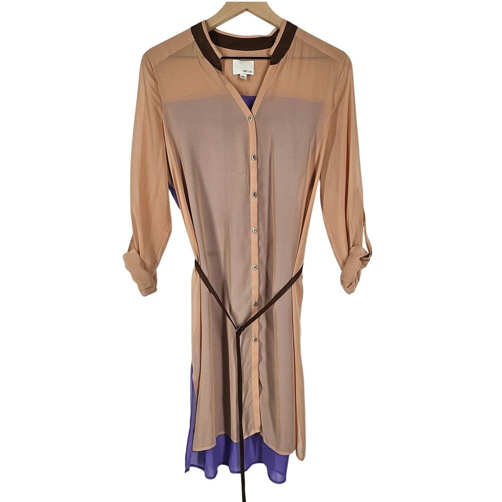 GREYLIN WOMEN'S 2-LAYER BEIGE AND PURPLE MINI DRESS - SIZE MEDIUM